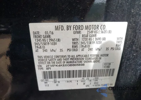2016 Ford Edge Titanium from USA, damaged, VIN 2FMPK4K8XGBB05698